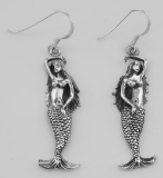 Unique Sea Mermaid Earrings with French Wire - Sterling Silver