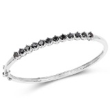 2.10 Carat Genuine Black Diamond .925 Sterling Silver Bangle