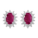 Certified 14k White Gold Oval Ruby And Diamond Earrings 0.76 CTW