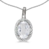 Certified 14k White Gold Oval White Topaz And Diamond Pendant 0.49 CTW