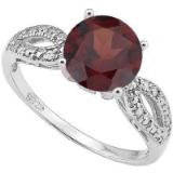 2 2/3 CARAT GARNET & DIAMOND 925 STERLING SILVER RING