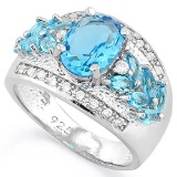 CREATED BLUE TOPAZ 925 STERLING SILVER RING