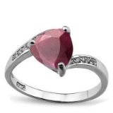 2 1/4 CARAT ENHANCED GENUINE RUBY & (12 PCS) CREATED WHITE SAPPHIRE 925 STERLING SILVER RING