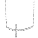 Diamond Sideways Curved Cross Pendant Necklace 14k White Gold 0.75 ct