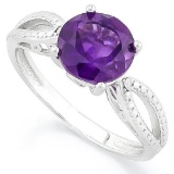 1 4/5 CARAT AMETHYST & DIAMOND 925 STERLING SILVER RING