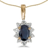 Certified 10k Yellow Gold Oval Sapphire And Diamond Pendant 0.41 CTW