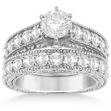 Antique Diamond Wedding and Engagement Ring Set 14k White Gold (3.05ct)