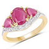 14K Yellow Gold Plated 2.49 Carat Genuine Glass Filled Ruby and White Topaz .925 Sterling Silver Rin