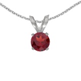 Certified 14k White Gold Round Garnet Pendant 0.21 CTW