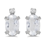 Certified Sterling Silver Oval White Topaz and Diamond Earrings 0.9 CTW