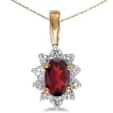 Certified 10k Yellow Gold Oval Garnet And Diamond Pendant 0.49 CTW