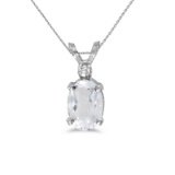 Certified 14k White Gold Oval White Topaz And Diamond Pendant 0.93 CTW