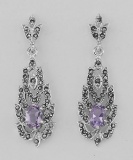 Amethyst Marcasite Drop / Dangle Earrings - Sterling Silver