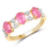 14K Yellow Gold Plated 1.64 Carat Genuine Ruby and White Topaz .925 Sterling Silver Ring