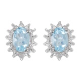 Certified 14k White Gold Oval Aquamarine And Diamond Earrings 0.62 CTW