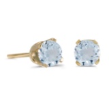 Certified 4 mm Round Aquamarine Screw-back Stud Earrings in 14k Yellow Gold 0.38 CTW