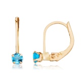 Certified 14k Petite Blue Topaz Leverback Earrings 0.2 CTW