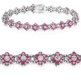 7.00 Carat Genuine Ruby and White Diamond .925 Sterling Silver Bracelet