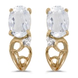 Certified 14k Yellow Gold Oval White Topaz And Diamond Earrings 0.97 CTW