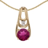 Certified 14k Yellow Gold Round Rhodolite Garnet And Diamond Pendant 0.43 CTW