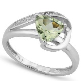 1 CARAT GREEN AMETHYST & DIAMOND 925 STERLING SILVER RING