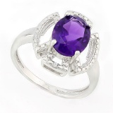 2 1/2 CARAT AMETHYST & GENUINE DIAMONDS 925 STERLING SILVER RING