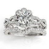 Halo Diamond Engagement and Wedding Rings Bridal Set 14k W. Gold 1.43ct