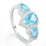 1 1/5 CARAT BABY SWISS BLUE TOPAZ & DIAMOND 925 STERLING SILVER RING