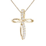 Certified 14K Yellow Gold Small Swirl Diamond Cross Pendant 0.09 CTW