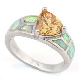 3 CARAT CREATED ORANGE SAPPHIRE & 1 CARAT CREATED FIRE OPAL 925 STERLING SILVER RING