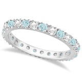 Diamond and Aquamarine Eternity Ring Stack Band 14K White Gold (0.51ct)