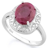 3 1/2 CARAT RUBY & DIAMOND 925 STERLING SILVER RING