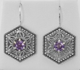 Amethyst Filigree Earrings - Sterling Silver