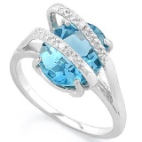 4 4/5 CARAT BABY SWISS BLUE TOPAZ & DIAMOND 925 STERLING SILVER RING