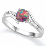 2/5 CT CREATED BLACK OPAL & CREATED WHITE SAPPHIRE 925 STERLING SILVER RING