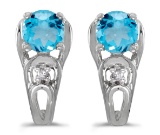 Certified 14k White Gold Round Blue Topaz And Diamond Earrings 0.89 CTW