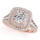 Square Double Halo Diamond Engagement Ring 14k Rose Gold 2.00ct