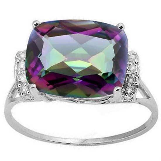 4 3/5 CARAT MYSTIC GEMSTONE & DIAMOND 925 STERLING SILVER RING