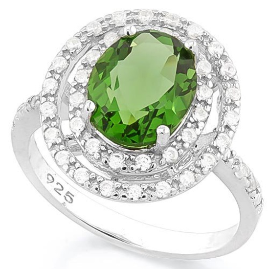 3 1/2 CARAT CREATED GREEN SAPPHIRE & 4 CARAT (40 PCS) FLAWLESS CREATED DIAMOND 925 STERLING SILVER R