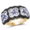 14K Yellow Gold Plated 2.60 Carat Genuine Tanzanite and Black Spinel .925 Sterling Silver Ring