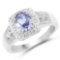 1.42 Carat Genuine Tanzanite and White Topaz .925 Sterling Silver Ring