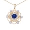 Certified 14k Two-Tone Sapphire and Diamond Filigree Pendant 0.48 CTW