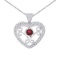 Certified 14k White Gold Heart Shaped Filigree Ruby and Diamond Pendant 0.29 CTW