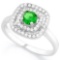 3/5 CARAT CREATED EMERALD & 1/2 CARAT (52 PCS) FLAWLESS CREATED DIAMOND 925 STERLING SILVER HALO RIN