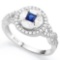 CREATED BLUE SAPPHIRE 925 STERLING SILVER HALO RING