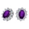 Certified 10k White Gold Oval Amethyst and .25 total CTW Diamond Earrings 0.9 CTW