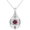 Certified 14k White Gold Round Ruby and Diamond Pendant 0.55 CTW