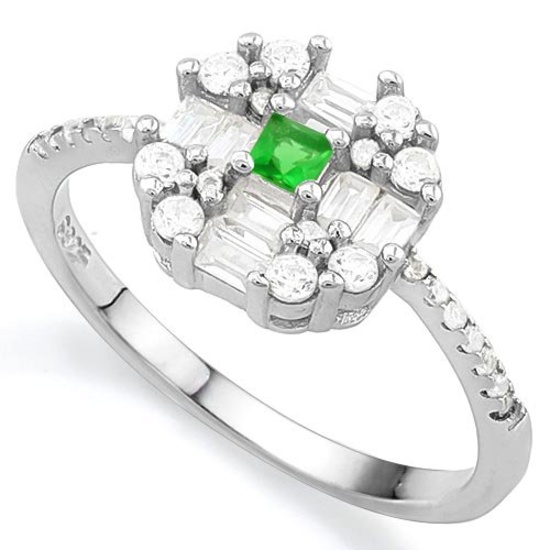 CREATED EMERALD 925 STERLING SILVER HALO RING