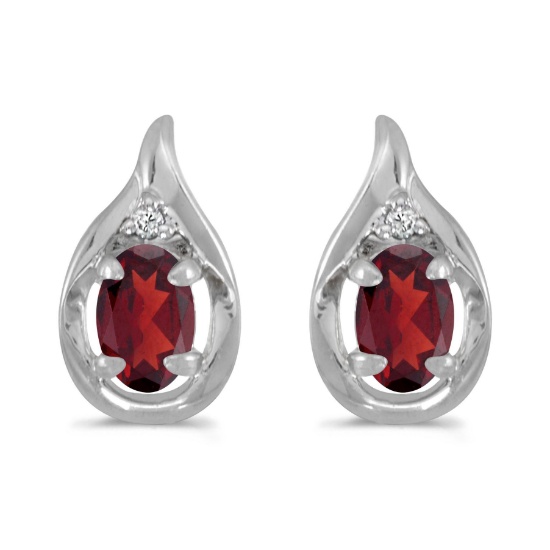 Certified 10k White Gold Oval Garnet And Diamond Earrings 0.96 CTW