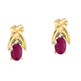 Certified 14k Yellow Gold 6x4mm Oval Ruby and Diamond Stud Earrings 1.42 CTW